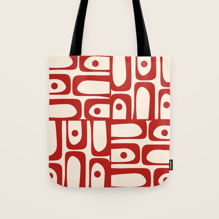 Mid Century Modern Piquet Abstract Multi Red and Cream Pattern Tote Bag Gallery Image 1