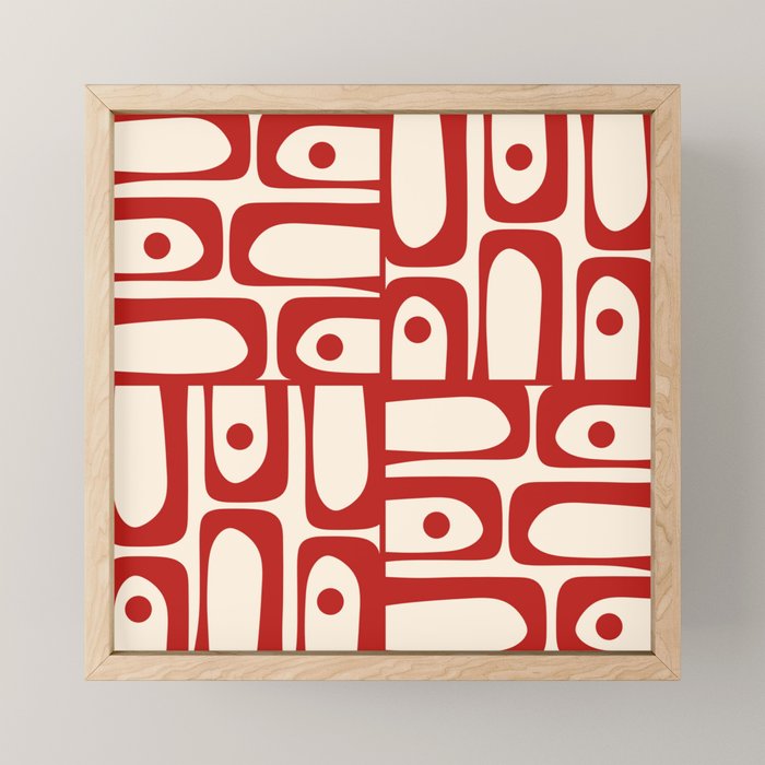 Mid Century Modern Piquet Abstract Multi Red and Cream Pattern Mini Art Print Gallery Image 1