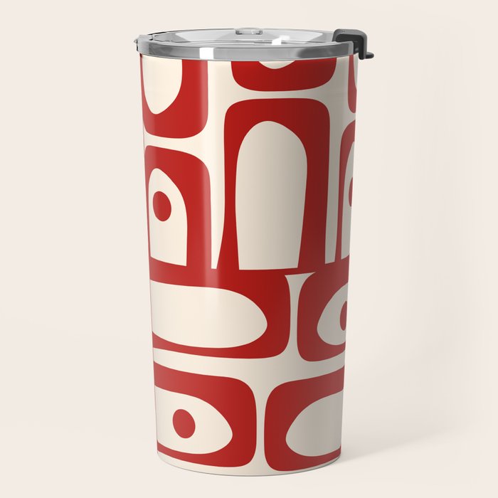 Mid Century Modern Piquet Abstract Multi Red and Cream Pattern Travel Mug Gallery Image 2