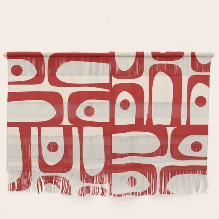 Mid Century Modern Piquet Abstract Multi Red and Cream Pattern Wall Hanging Gallery Image 1