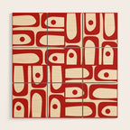 Mid Century Modern Piquet Abstract Multi Red and Cream Pattern Wood Wall Art Gallery Image 1