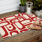 Mid Century Modern Piquet Abstract Multi Red and Cream Pattern Outdoor Rug Gallery Image 2