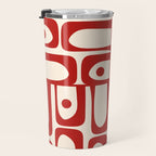 Mid Century Modern Piquet Abstract Multi Red and Cream Pattern Travel Mug Gallery Image 3