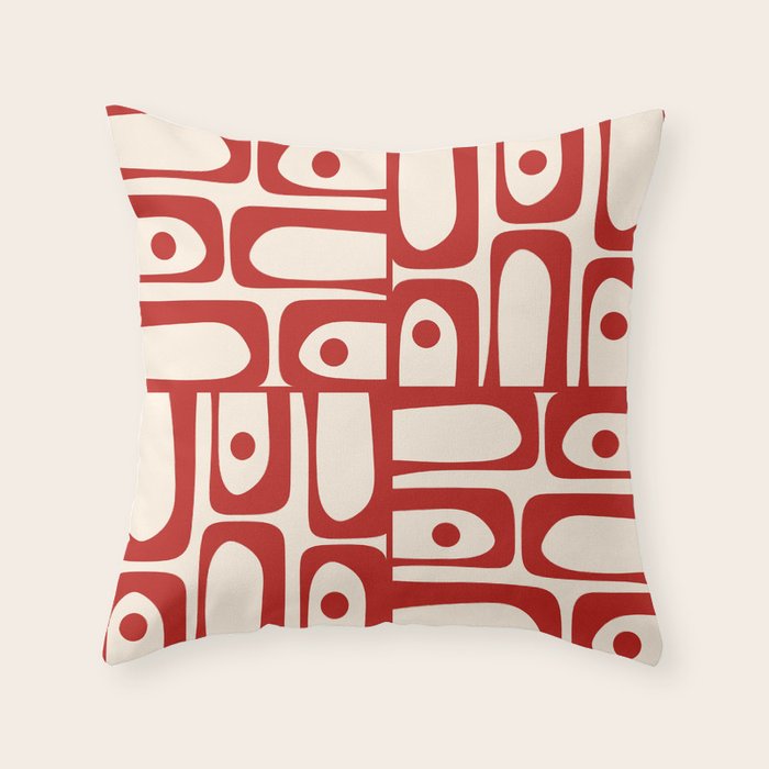 Mid Century Modern Piquet Abstract Multi Red and Cream Pattern Throw Pillow Gallery Image 6