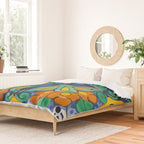 Maximalist leaves mexican flowers talavera pottery blue azulejo tile Duvet Cover Gallery Image 2