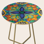 Maximalist leaves mexican flowers talavera pottery blue azulejo tile Side Table Gallery Image 2