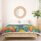 Maximalist leaves mexican flowers talavera pottery blue azulejo tile Duvet Cover Gallery Image 3