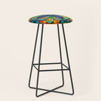 Maximalist leaves mexican flowers talavera pottery blue azulejo tile Stool Gallery Image 1