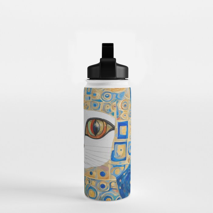 Klimt Space Cat in Blue and Gold Water Bottle Gallery Image 2
