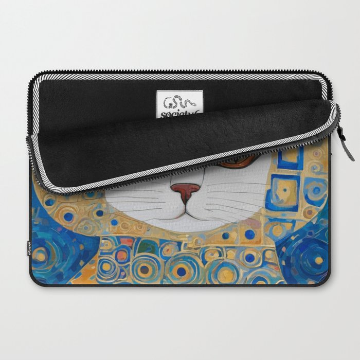 Klimt Space Cat in Blue and Gold Laptop Sleeve Gallery Image 2