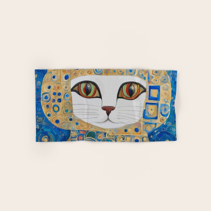 Klimt Space Cat in Blue and Gold Bath Towel Gallery Image 1