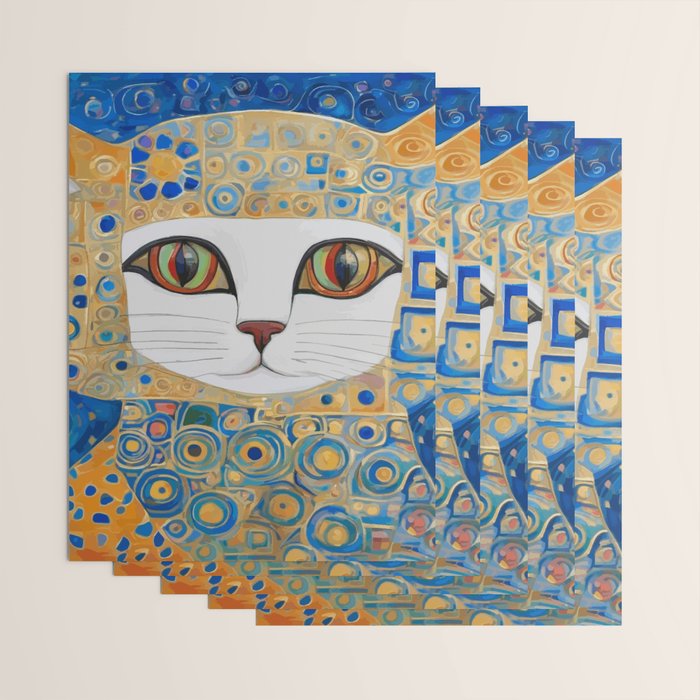 Klimt Space Cat in Blue and Gold Wrapping Paper Gallery Image 3
