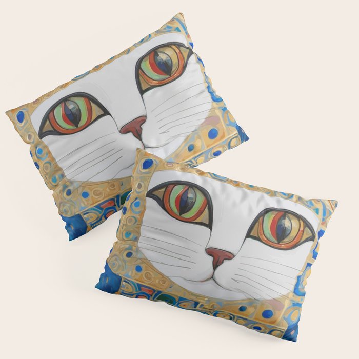 Klimt Space Cat in Blue and Gold Pillow Sham Gallery Image 1