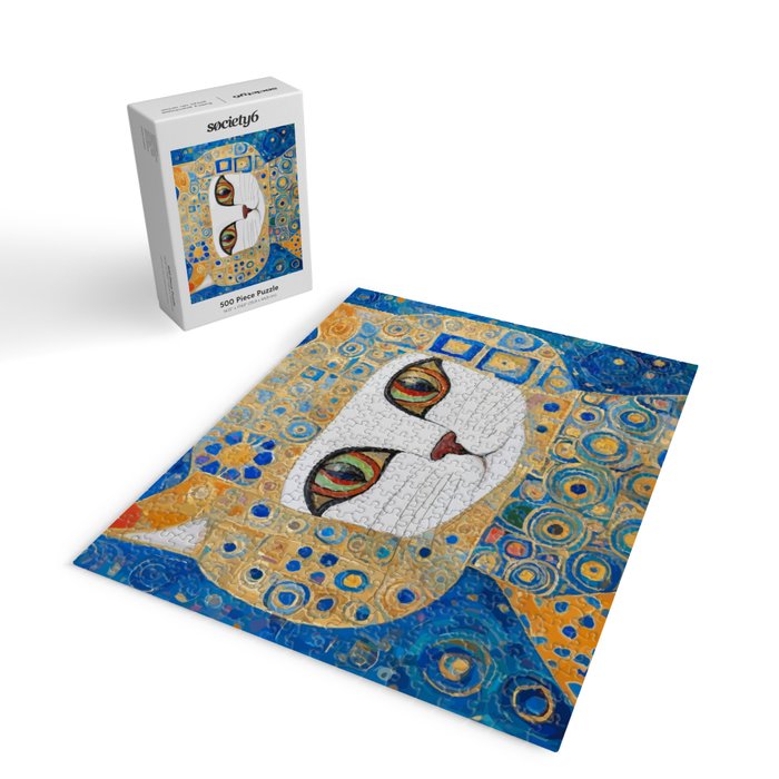 Klimt Space Cat in Blue and Gold Jigsaw Puzzle Gallery Image 2