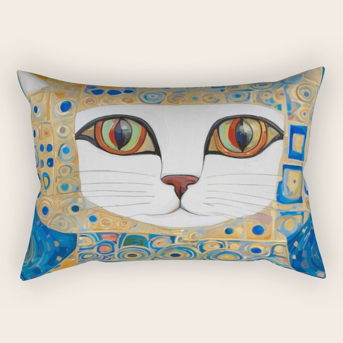 Klimt Space Cat in Blue and Gold Rectangular Pillow Gallery Image 1