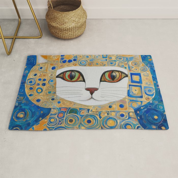 Klimt Space Cat in Blue and Gold Rug Gallery Image 1