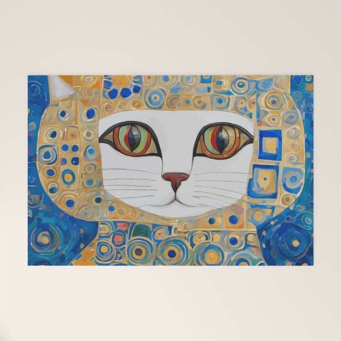 Klimt Space Cat in Blue and Gold Welcome Mat Gallery Image 1