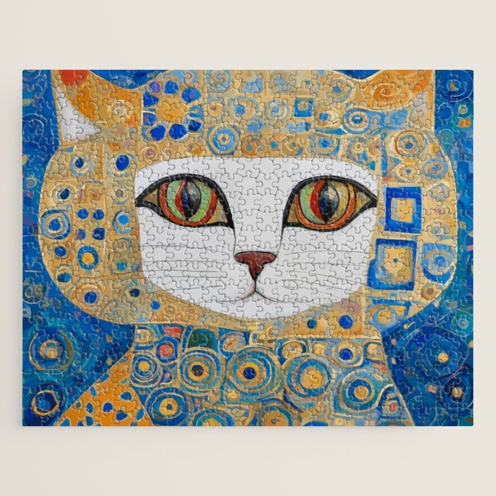 Klimt Space Cat in Blue and Gold Jigsaw Puzzle Gallery Image 1