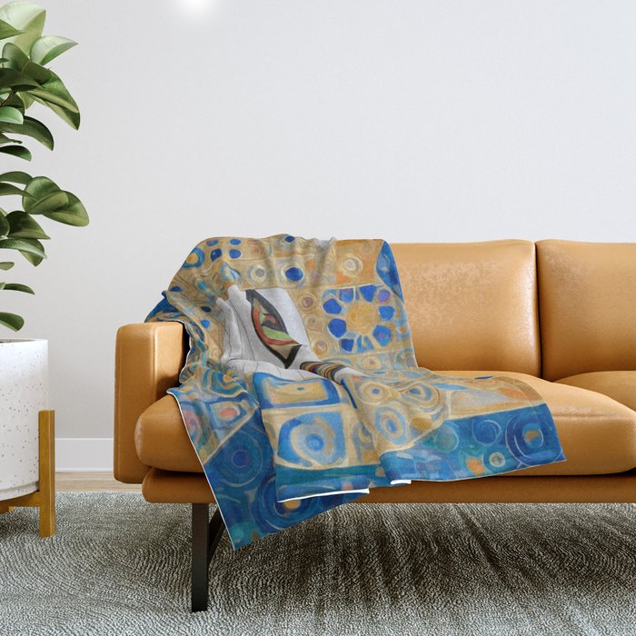 Klimt Space Cat in Blue and Gold Throw Blanket Gallery Image 1