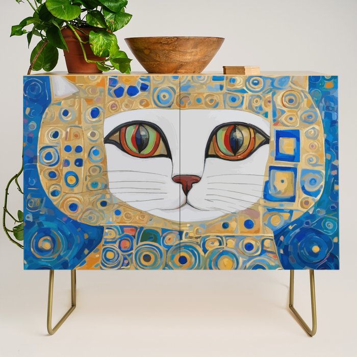 Klimt Space Cat in Blue and Gold Credenza Gallery Image 1