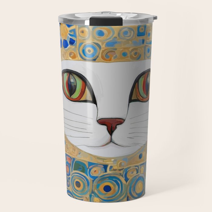 Klimt Space Cat in Blue and Gold Travel Mug Gallery Image 1