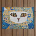 Klimt Space Cat in Blue and Gold Outdoor Rug Gallery Image 1
