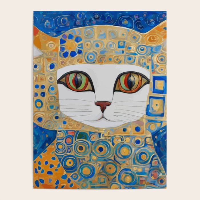 Klimt Space Cat in Blue and Gold Poster Gallery Image 4