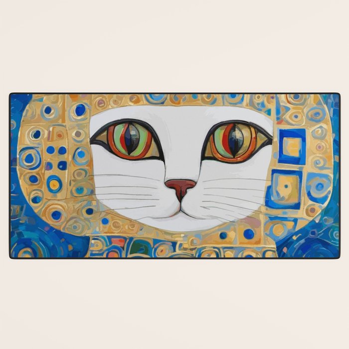 Klimt Space Cat in Blue and Gold Desk Mat Gallery Image 3