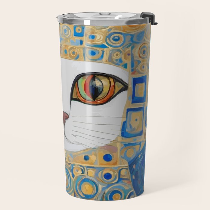 Klimt Space Cat in Blue and Gold Travel Mug Gallery Image 2