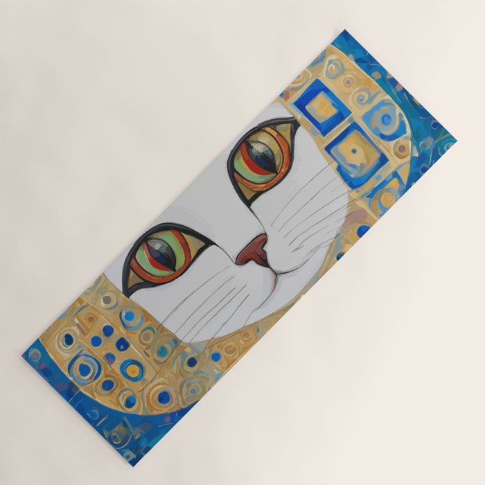 Klimt Space Cat in Blue and Gold Yoga Mat Gallery Image 1
