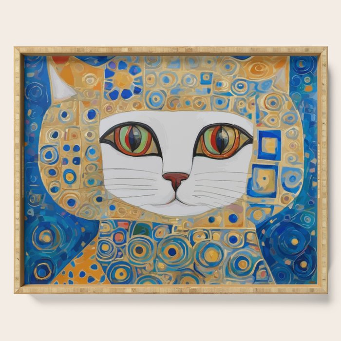 Klimt Space Cat in Blue and Gold Serving Tray Gallery Image 1