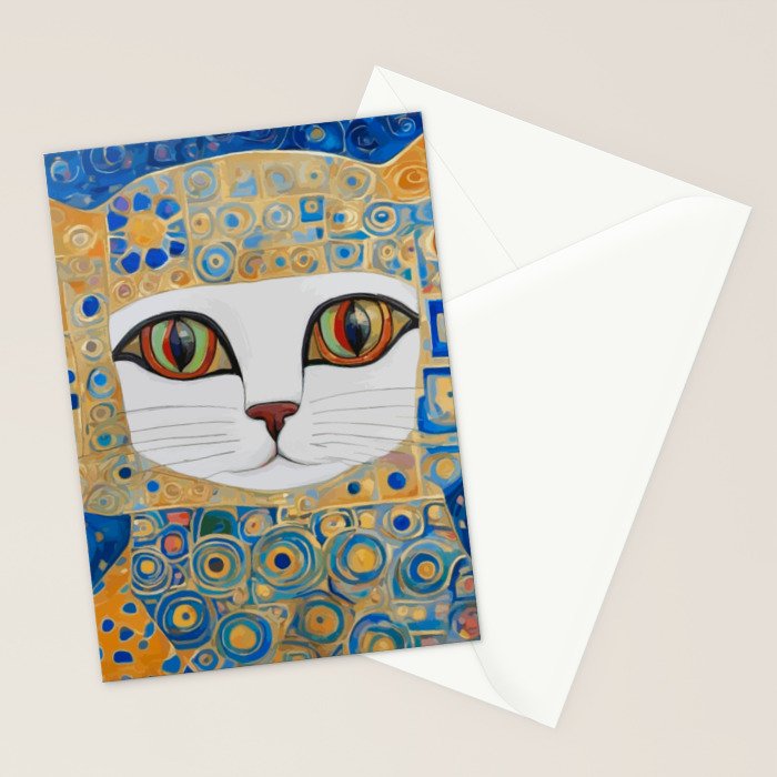Klimt Space Cat in Blue and Gold Stationery Card Gallery Image 2
