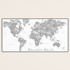 Adventure awaits... detailed world map in grayscale watercolor Desk Mat Gallery Image 3