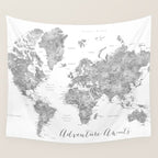 Adventure awaits... detailed world map in grayscale watercolor Wall Tapestry Gallery Image 4