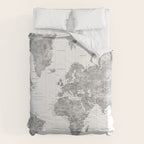 Adventure awaits... detailed world map in grayscale watercolor Comforter Gallery Image 6