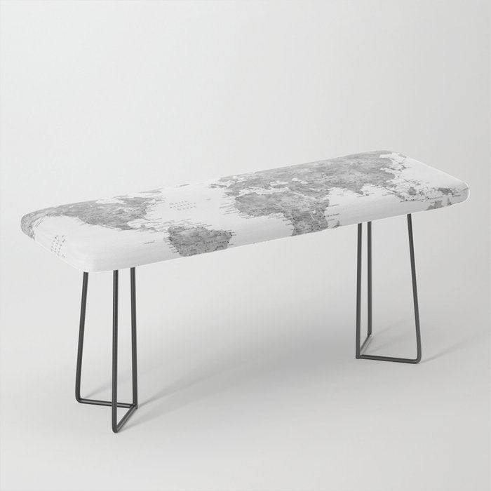 Adventure awaits... detailed world map in grayscale watercolor Bench Gallery Image 1