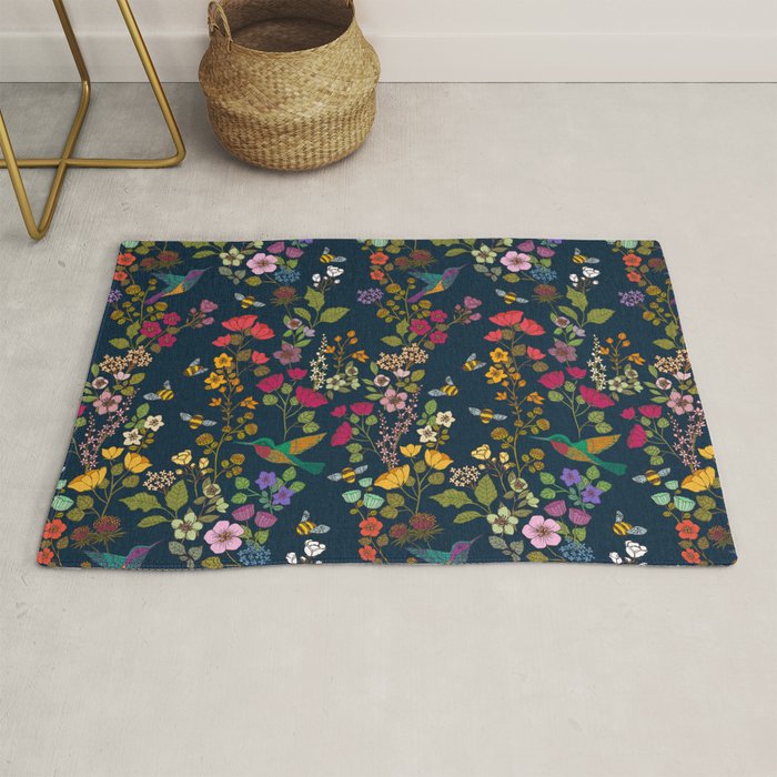 Hummingbirds and Bees {Deep Blue} Rug Gallery Image 1