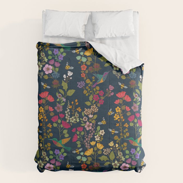 Hummingbirds and Bees {Deep Blue} Comforter Gallery Image 1
