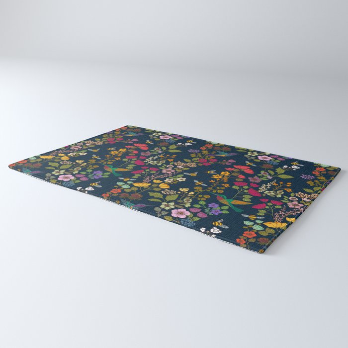 Hummingbirds and Bees {Deep Blue} Rug Gallery Image 3
