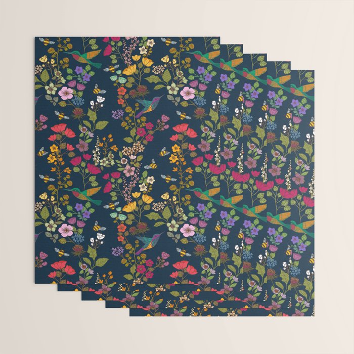 Hummingbirds and Bees {Deep Blue} Wrapping Paper Gallery Image 3