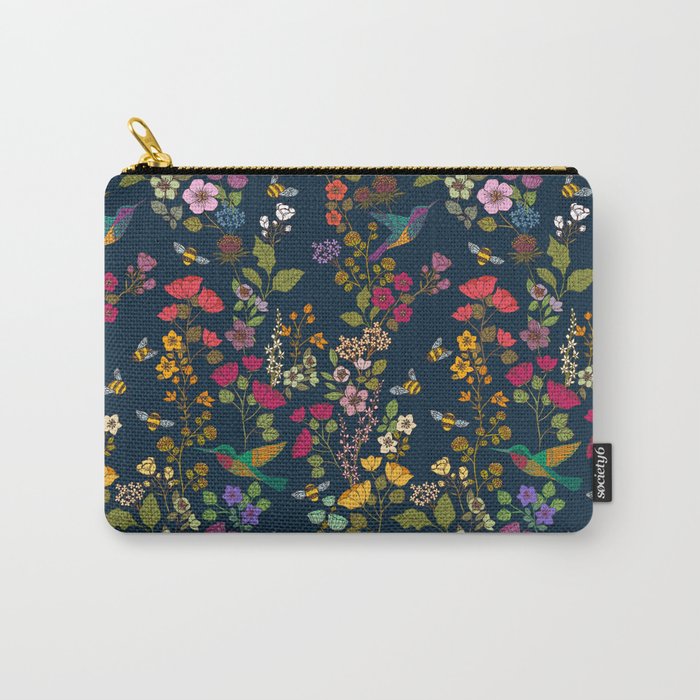 Hummingbirds and Bees {Deep Blue} Carry All Pouch Gallery Image 1