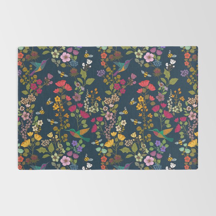 Hummingbirds and Bees {Deep Blue} Rug Gallery Image 2