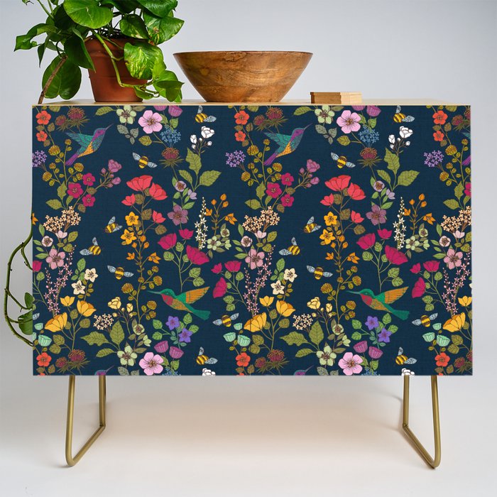 Hummingbirds and Bees {Deep Blue} Credenza Gallery Image 1