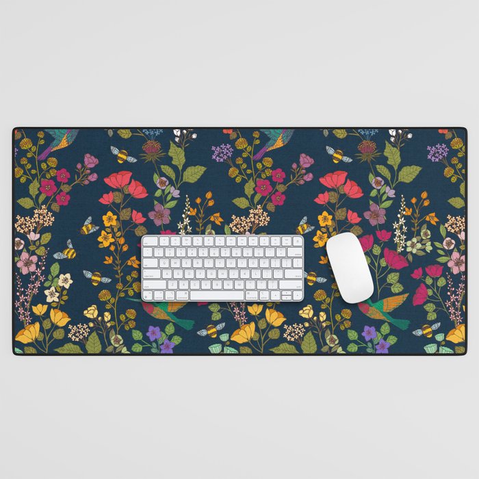 Hummingbirds and Bees {Deep Blue} Desk Mat Gallery Image 1