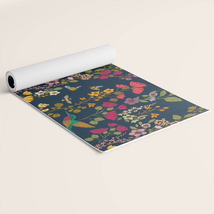 Hummingbirds and Bees {Deep Blue} Yoga Mat Gallery Image 2