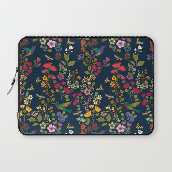 Hummingbirds and Bees {Deep Blue} Laptop Sleeve Gallery Image 1