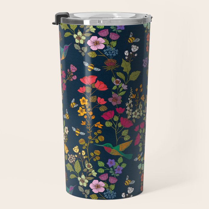 Hummingbirds and Bees {Deep Blue} Travel Mug Gallery Image 3