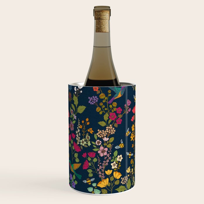 Hummingbirds and Bees {Deep Blue} Wine Chiller Gallery Image 1