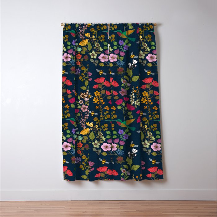 Hummingbirds and Bees {Deep Blue} Window Curtain Gallery Image 3