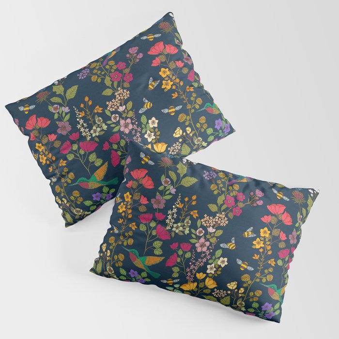 Hummingbirds and Bees {Deep Blue} Pillow Sham Gallery Image 1